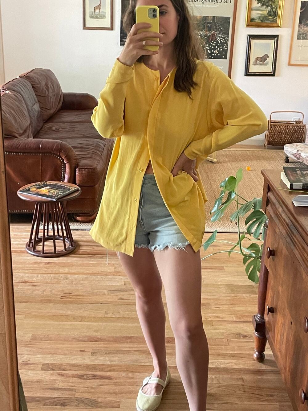 Vintage Yellow Silk Button Front Blouse